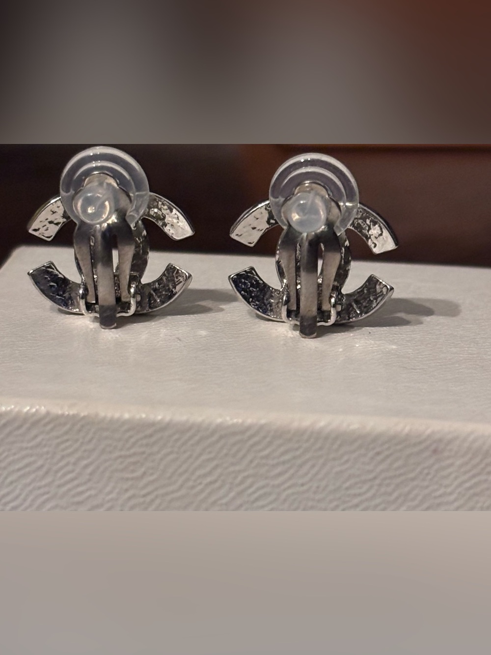 CHANEL Silver Quilted CC Logo Stud Earrings w/COA - Picture 5 of 11